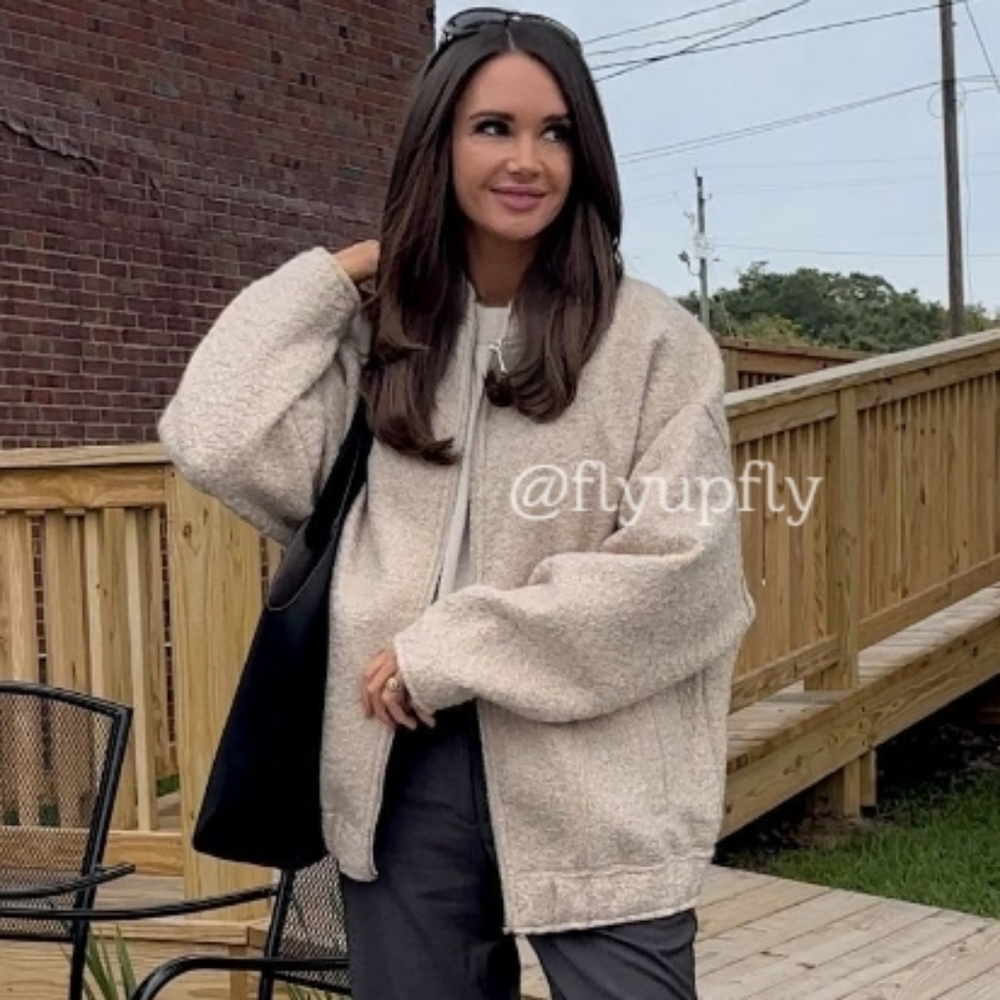 Zara * Oversized Long Bomber Jacket Cream Size M/L